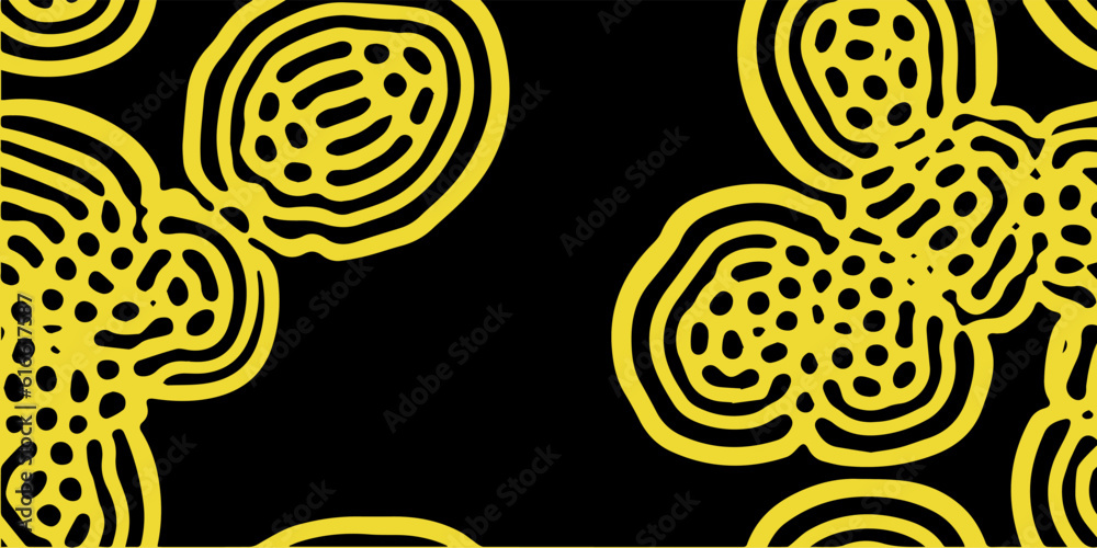 Fototapete Abstract black and yellow organic pattern created using a computer generative algorithm called reaction-diffusion.