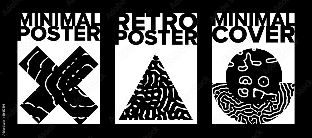 Poster Set of poster templates with psychedelic melting shapes and blobs in retro hippie Y2K style.