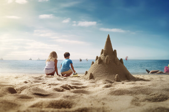 parent and child on beach generative AI
