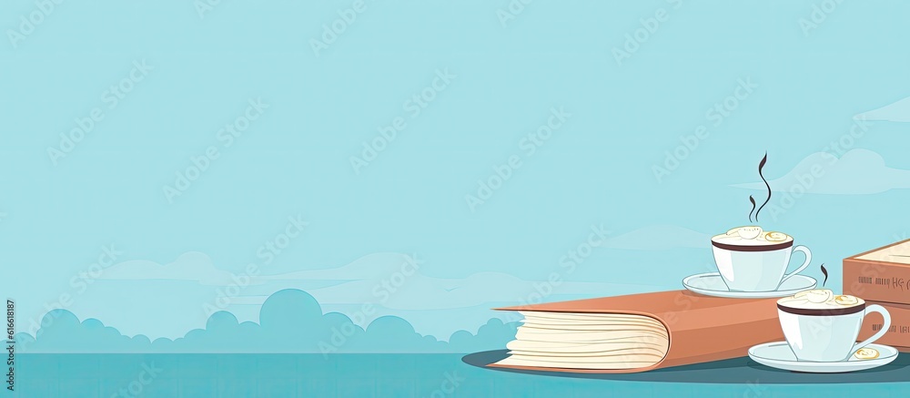 Poster A stack of books with a cup of coffee on top of it created with Generative AI technology