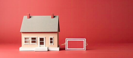 Fototapeta premium A small model house next to a red background created with Generative AI technology