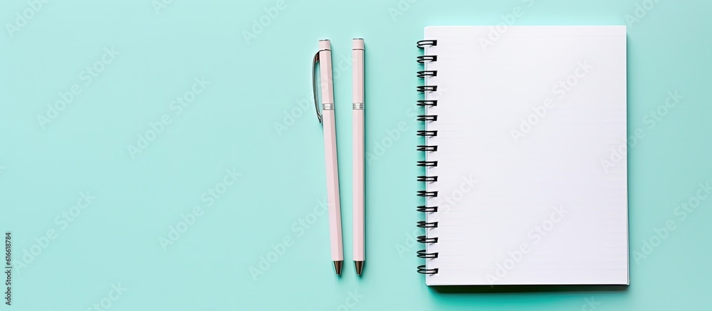 Fototapete a notebook and pen on a blue background created with generative ai technology