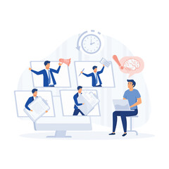 Obraz na płótnie Canvas Business Man Surrounded by Hands with Office Things, Multitasking and Time Management Concept. flat modern vector illustration