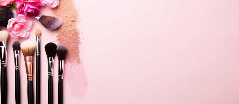 A bunch of makeup brushes sitting on top of a table created with Generative AI technology