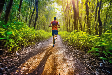 Fototapeta premium person running in the forest generative AI