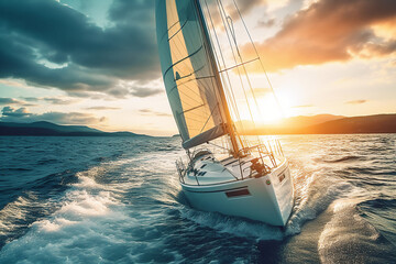 sailboat on the sea generative AI - obrazy, fototapety, plakaty