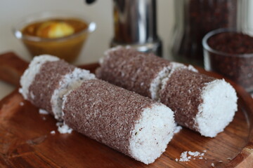 Poongar rice puttu served with spicy egg curry
