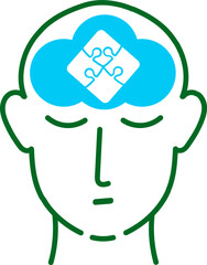 Puzzle piece symbol inside of bald  head icon