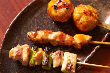 Grilled chicken skewers, seasoned chicken