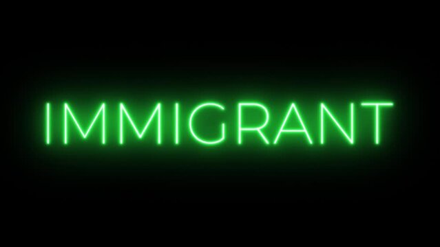 Flickering neon green glowing immigrant text animated black background