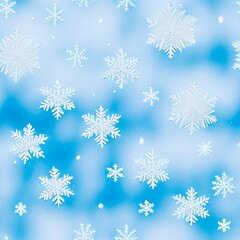 Fototapeta na wymiar Seamless pattern of snowflakes on blue background. Winter snow texture. Generative AI.