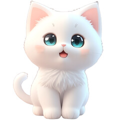 White cats have smiling faces, tiny, Cute kittens, and transparent backgrounds, Chibi style.
