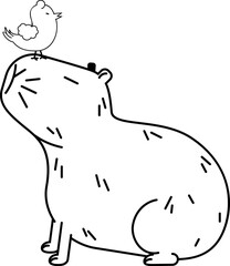 Capybara with bird line art