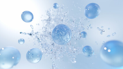 Drop serum, cream, Vitamins, and lotion drop into skin cells for UV protection, Ultraviolet shield reflection. repair skin care concept