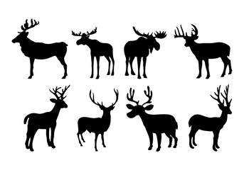 Minimalist Deer Silhouettes: Vector Illustration Set on White Background