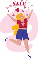Jumping girl with hearts and sale word