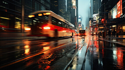 Fototapeta na wymiar Night city taxi driver, rain, lighting street. Yellow car. Ai generative