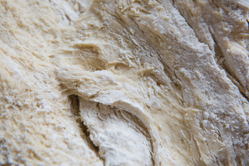 Dough made from natural sourdough. Gluten structure texture close up. Baking at home bread making.