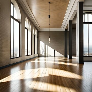 Dance Studio With A Polished Wooden Floor, Mirrors, And Ballet Barres, Ready For A Group Of Friends To Enjoy A Dance Class Together, Concept Of Physical Activity