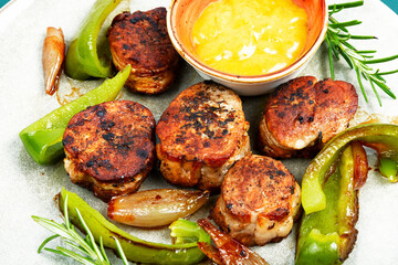 Grilled meat fillet steak, medallions.