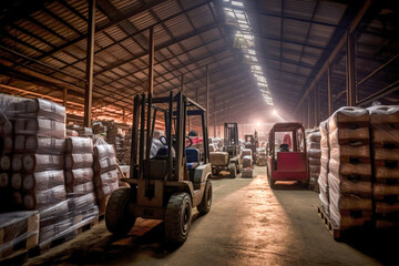 Fototapeta na wymiar A photo of a busy aisle in a distribution warehouse - Generative AI