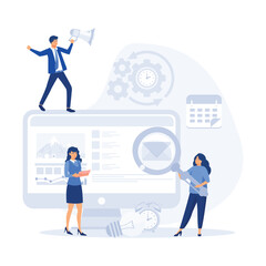 Project management concept. Successful strategy, motivation and leadership. Marketing analysis and development, flat vector modern illustration 