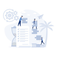 Project management. Business process and planning, workflow organization. Colleagues working together, teamwork, flat vector modern illustration 