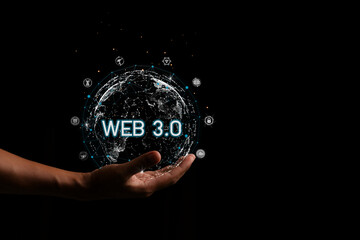 Web 3.0 internet concept. hand hoding globe internet. web 3.0 of symbolize technology and future.