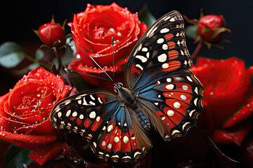 butterfly with red rose, Generative AI
