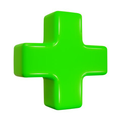 3d green plus sign. Medical icon apteka. Vector illustration on isolated background.