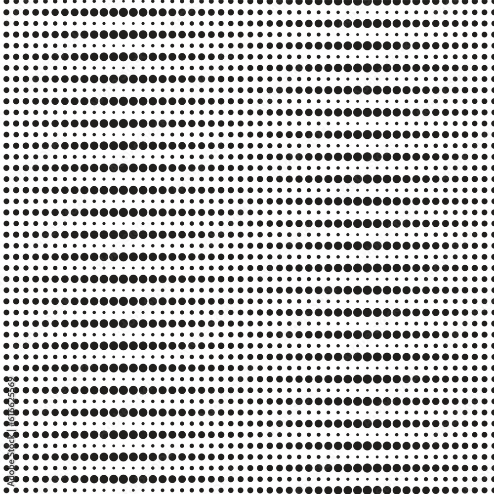 Poster abstract monochrome geometric black small to big horizontal halftone dot pattern art.