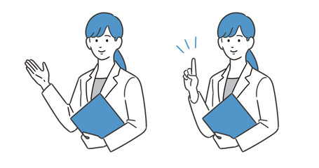 ファイルを持ちながら説明する女性イラスト