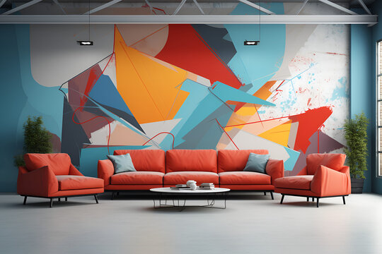 modern living room with graffiti 