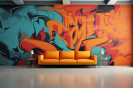 modern living room with graffiti 