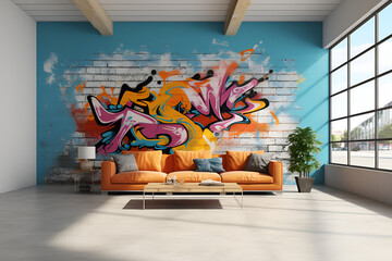 modern living room with graffiti 