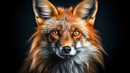 Fototapeta premium portrait of a fox against black background