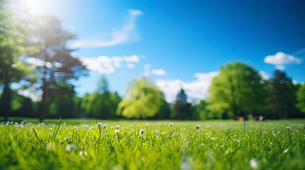 Fototapeta premium Beautiful blurred background image of spring green nature, ai generative