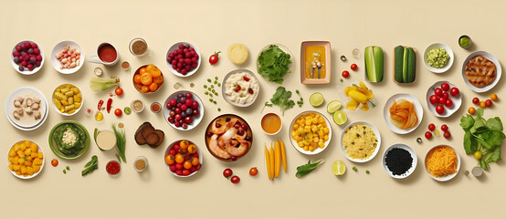 large variety of fresh fruits and vegetables laid out in separate bowls Generated by AI