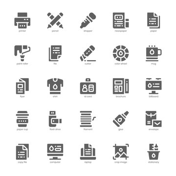 Printing Icon pack for your website design, logo, app, and user interface. Printing Icon glyph design. Vector graphics illustration and editable stroke.