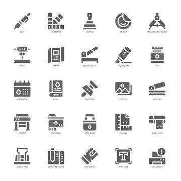 Printing Icon pack for your website design, logo, app, and user interface. Printing Icon glyph design. Vector graphics illustration and editable stroke.