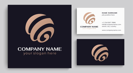 Round spiral ball logo. Creative sphere. Letters W and G. Template for creating a unique luxury design, logo, business, studio, boutique, spa
