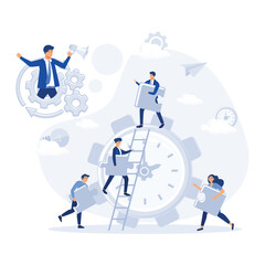 The concept of joint teamwork, building a business team. Vector illustration of working characters, people connecting pieces of puzzles, flat vector modern illustration