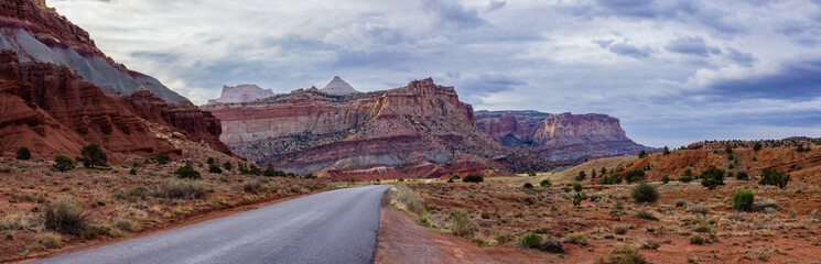 Panorama from Capitol Reef National Park, Fruita, Utah. Selective focus, background blur and foreground blur.
