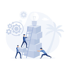 Obraz premium Team work and team building, corporate organization and partnership, problem solving, brainstorming, flat vector modern illustration
