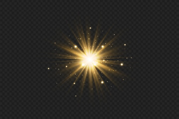 Light effects, glare, glitter, explosion, golden light, Vector illustration. shining golden stars.