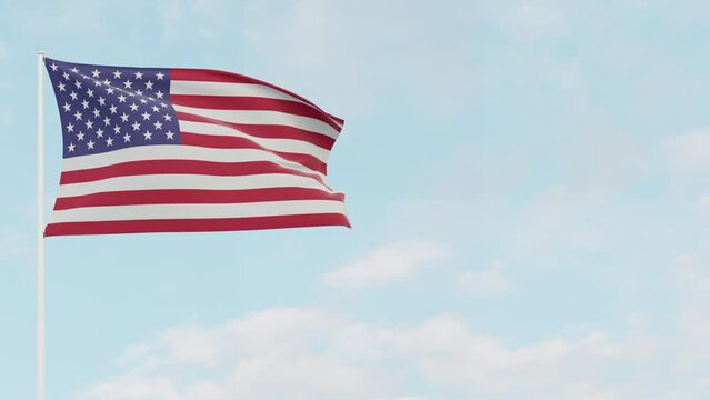 The American flag waving slowly in the wind. Space for text. 4th of July (Independence Day) celebrations concept. 3D animation.