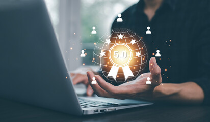 Quality assurance of business services, Smartphone shows the sign of service and ISO certification,...