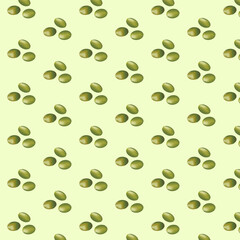 Seamless pattern with olive branch and green olives