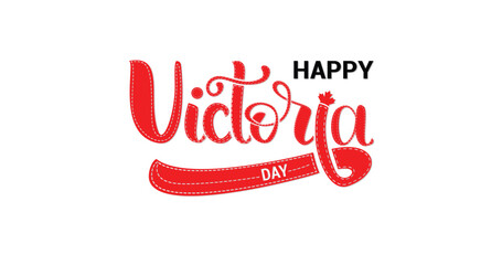 Happy Victoria Day handwritten text and red maple leaves. Hand lettering. Modern brush ink calligraphy for posters, banners, greeting cards, and invitations. Vector illustration design