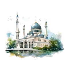 Fototapeta na wymiar Taj mahal, mosque, watercolor, PNG background